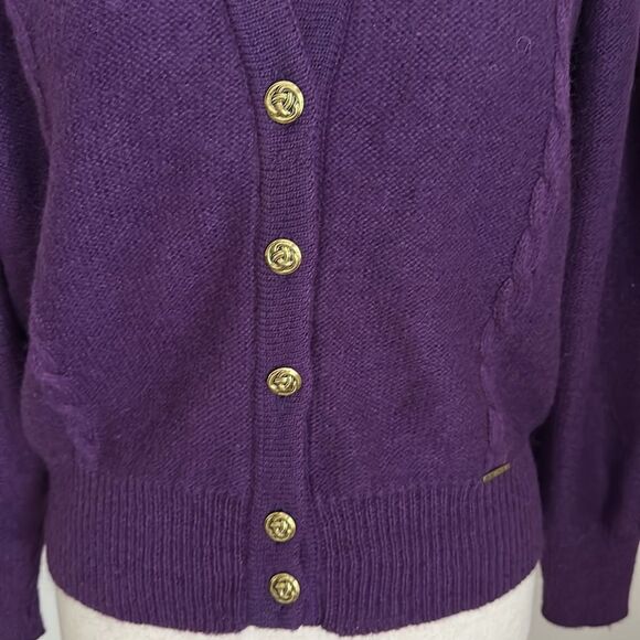 VTG 1980s Geiger Austria Purple Wool Cardigan Sweater Women’s 38 Gold Buttons - Picture 7 of 13